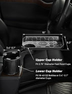 Car Cup Holder Expander, Automotive Cup Attachable Tray with 360° Rotation,Large Cup Holder Adapt Most Regular Cups with 18-40 oz, fit in 2.75-3.25 inch Car Holder