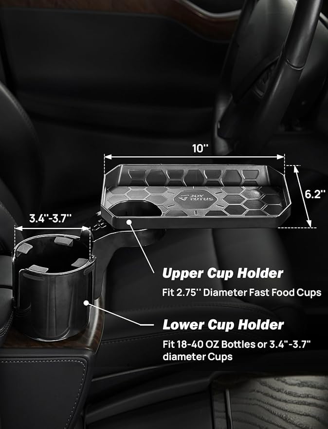 2 Pack Cup Holder Tray for Car, Car Cup Holder Expander with 360°Rotation Tray, Large Cup Drink Holder Fit for Yeti/Hydro Flask, Detachable Food Tray Table, Road Trip Essentials
