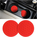 Mandark 2PCS Car Cup Holder Coasters, 2.75 Inch Non-Slip Insert Water Bottle Holder Pads, Dustproof Automotive Interior Accessories Mat, Universal for Vehicles, Trucks, RVs and More(Red)