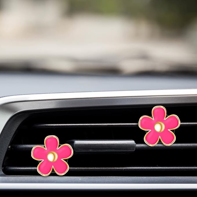6 Pcs Daisy Flower Air Vent Clip Accessories Air Conditioning Outlet Clip Car Air Freshener Dashboard Accessories Charm Car Inter Decor(2.5 cm, 3 cm, 3.3 cm,Red)