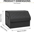 1Pack Leather Trunk Organizer for SUV & Sedans - Extra Large Foldable Car Storage Box with Lid, Adjustable Removable Dividers and Carry Handle, Collapsible Auto Cargo Organizer Black (1)
