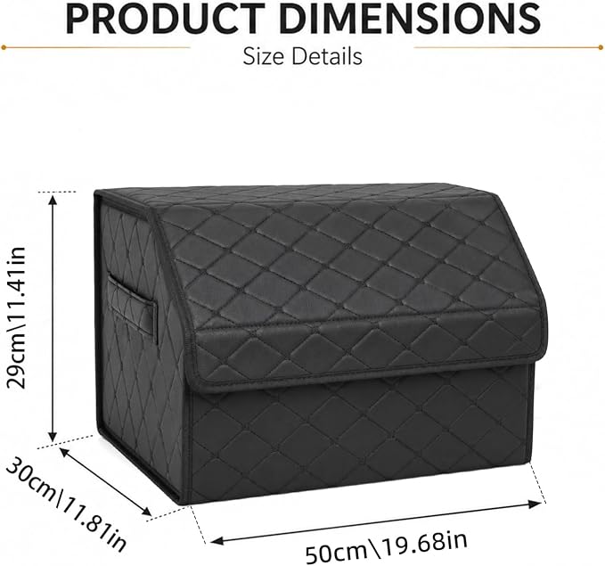 2Pack Leather Trunk Organizer for SUV & Sedans - Extra Large Foldable Car Storage Box with Lid, Adjustable Removable Dividers and Carry Handle, Collapsible Auto Cargo Organizer Black