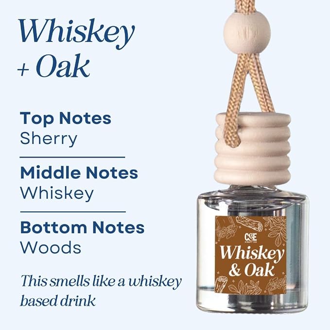 CANDECraftCo Car Air Hanging Fragrance Oil, Car Auto Freshener for Essential Oils, Scents Fragrance Aromatherapy Automobile Diffuser, Long Lasting (Whiskey & Oak)