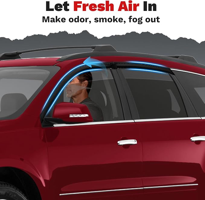 Traverse Rain Guards - Window Visors for Chevrolet Chevy Traverse 2009-2017, Outside-Mount Tape-On Side Window Wind Deflectors for Traverse Accessories, Vent Visors Shades Rainproof Black 4PCS