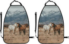 Two Horses Standing On The Grass Car Seat Back Kick Protectors,2 Pack Kick Mats With Storage Pockets For Vehicles To Protect From Dirt Mud Scratches