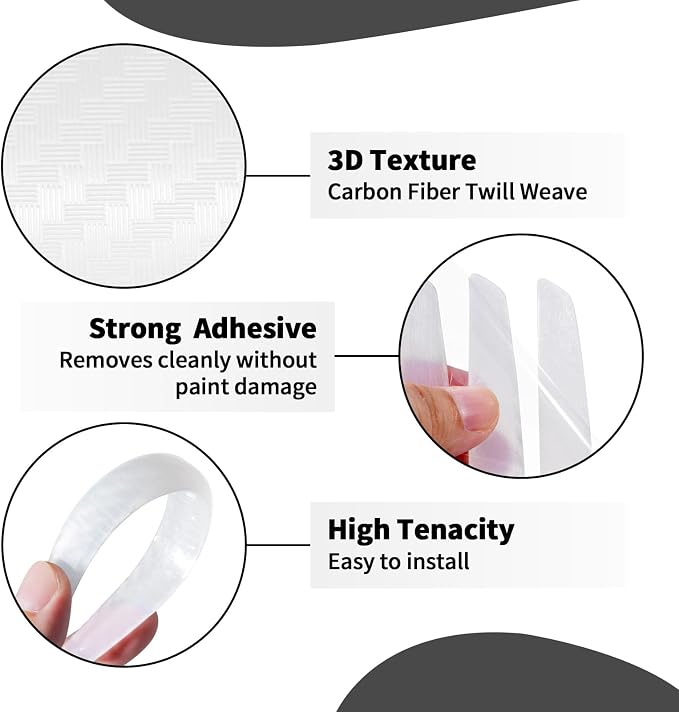6 Inch 4Pcs 3D Carbon Fiber Texture Car Door Edge Protector Trim Strip Anti-Scratch and Anti-Collision Side Door Protectors Vehicle Exterior Accessories Sticker Semi-Transparent