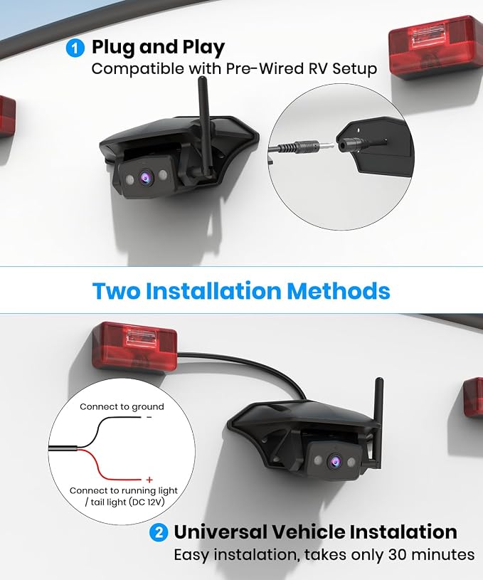 RV Backup Camera Wireless Plug and Play Compatible with Most RV | IR Night Vision, HD 1080P 7.2'' DVR 3-Channels, Stable Signal & Wide Angle Rear View Camera for Trailer Camper Motorhome