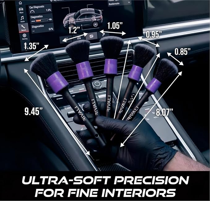 Car Care Premium 5-Piece Interior Detailing Brush Set - Ultra Soft Scratch-Free Brushes for Leather, Alcantara, Dashboards, Air Vents & Screens - Professional Car Interior Cleaning Kit