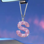 Bling Pink Car Accessories for Women Letter Charm, Rainbow Color Rear View Mirror Cute Crystal Pendant Car Decorations, Lucky Gifts Girly Diamond Rhinestone Charm Interior S