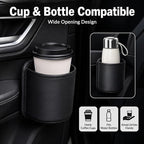 2 Pack Extra Cup Holder for Car, Clip-On Car Door Cup Holder Organizer, PU Leather Car Drink Holder for Small Bottle Coffee Cup Phone Keys Cards, Automotive Seat Pocket Storage, Black