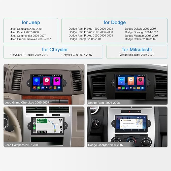 Car Stereo for Dodge RAM/Chrysler 300/Jeep Grand Cherokee 2005 2006 2007 | 3GB+32GB Android Car In-Dash GPS Navigation Head Unit Upgrade with Carplay Android Auto, OEM Radio Replacement, Plug and Play