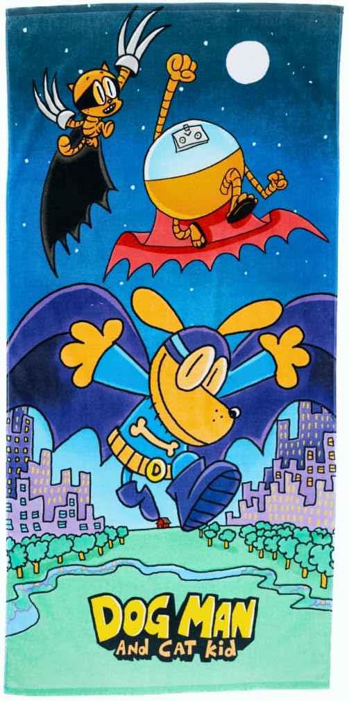 Dog Man Supa Cop & Petey Book Kids Super Soft Cotton Bath/Pool/Beach Towel, 58 in x 28 in, (Offically Licensed Product) By
