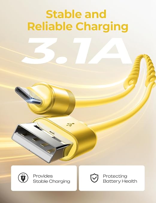 Coiled USB C Cable, 2 Pack for Android Auto & CarPlay Cable, Short USB A to USB C Cable Compatible with iPhone 17/16/15, Samsung Galaxy S25/S24/S23 A15/A14, Google Pixel 9/8, Yellow 4FT