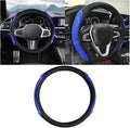 15 Inch Car Leather Steering Wheel Cover, Automotive Accessories Elastic Breathable Anti-Slip Soft Wheel Protector Fits Men and Women, Suitable for SUVs, Trucks, Vehicles and RVs (Black/Blue)