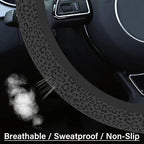 Leopard Print Steering Wheel Cover for Women Men, Anti-Slip Breathable Cute Steering Wheel Protector, Car Accessories Interior, Universal 14" 02/2-15" Fit Auto, Suvs