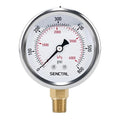 0-600 Psi Glycerin Liquid Filled Pressure Gauge, 2.5" Dial Size, 1/4" NPT Lower Mount, Stainless Steel Case, for Air Gas Water Oil Hydraulic Pressure Test