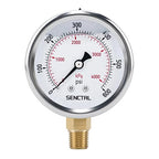 0-600 Psi Glycerin Liquid Filled Pressure Gauge, 2.5" Dial Size, 1/4" NPT Lower Mount, Stainless Steel Case, for Air Gas Water Oil Hydraulic Pressure Test