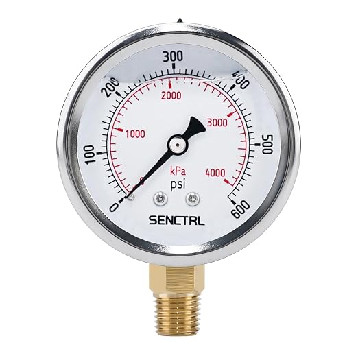 0-600 Psi Glycerin Liquid Filled Pressure Gauge, 2.5" Dial Size, 1/4" NPT Lower Mount, Stainless Steel Case, for Air Gas Water Oil Hydraulic Pressure Test