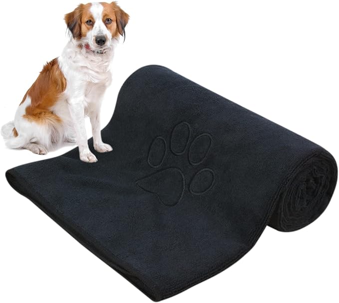 Dog Towel Super Absorbent Pet Bath Towel Microfiber Dog Drying Towel for Small, Medium, Large Dogs and Cats 30inch x 50inch Black