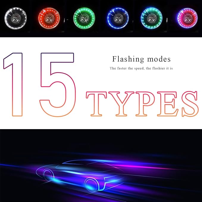 Wevdn 8 PCS Car Tire Wheel Lights, Colorful Solar LED Tire Valve Cap Lamp with Motion Sensor, Waterproof Flash Valve Stem Caps Lights for Cars, Truck, Bicycles, Motorcycles (8 PCS)