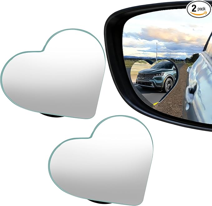 2PCS Heart Shaped Blind Spot Mirrors for Cars, Side Mirror Blindspot, HD Glass Frameless Convex Rear View Mirrors, 360 Degree Wide Angle Side Rear View Accessories Fit for Sedan SUV Truck
