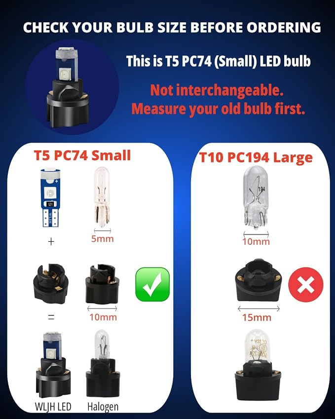 74 Led Bulb Dash Lights Super Bright T5 2721 37 86 286 Wedge PC74 Twist Socket Automotive Instrument Panel Gauge Light Kits Cluster Shift Indicator Interior Bulbs Green Pack of 20