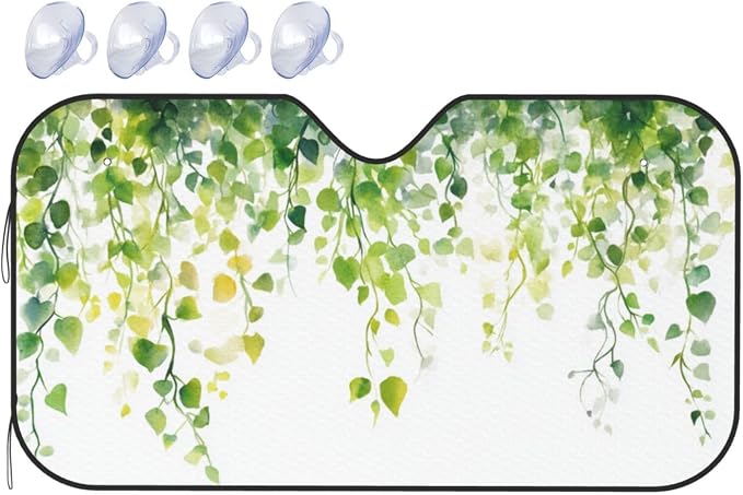 Windshield Sun Shade Watercolor Botanical Leaf Boho Car Front Window Sunshade Cover for Truck SUV Blocks UV Rays Automotive Visor Interior Protector 51 x 27.5 inch
