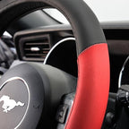 Sporty Two Tone Ergonomic Grip Steering Wheel Cover - Plush Leather Grip for Standard Size Wheels 14.5-15 inch Red/Black