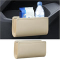 Car Seat Side Storage Pocket, Leather Hanging Foldable Multifunctional Vehicle Front Door Back Organizer Box, Waterproof Auto Interior Organizing Container, Universal fit(Beige)