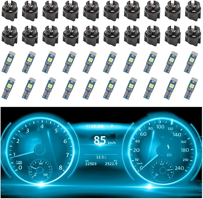 20PCS Car LED Dash Lights - Super Bright Instrument Cluster Light Bulbs with T5 37 74 LED Bulbs & Twist Lock Socket - Universal 12V L-ED Lights for Car Interior Accessories (Ice Blue)