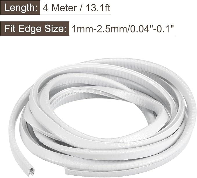 U Channel Edge Trim, 13.1ft Length Rubber Guard Seal Strip Edge Protector Fit for 1-2.5mm Edge, (15/64" W x 25/64" H) White