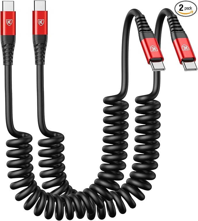 USB C to USB C Cable 6ft, 2Pack Coiled USBC Charger Cable for Car, Type C Fast Charging Compatible with iPhone 17/16/15/Plus/Pro/Pro Max/MacBook Pro 2020/iPad Pro 2020/Samsung Galaxy S23-Red