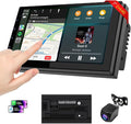 Car Accessories 7" HD Double Din Car Stereo with Carplay & Android Auto, 2+64G CarAudio Receivers Featuring Voice Control, Backup Camera,Bluetooth, GPS Navigation, Built-in 14Band DSP EQ