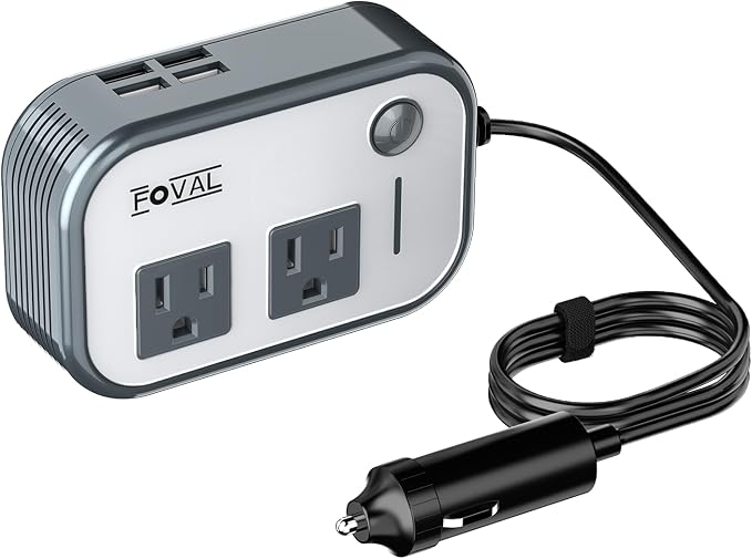 200W Car Power Inverter, 12V DC to 110V AC Car Inverte with 4 USB Ports Car Outlet Adapter, Power Inverter for Vehicles, Car Plug Adapter Outlet for Laptop Computer Charger (Gray)