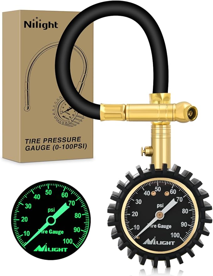 Tire Pressure Gauge 100PSI Heavy Duty Large 2" Glow Dial ANSI B40.1 Certified Air Chucks Accurate Reading with Extended Hose for Truck Semi Truck ATV Motorhome Cars & RV Accessories