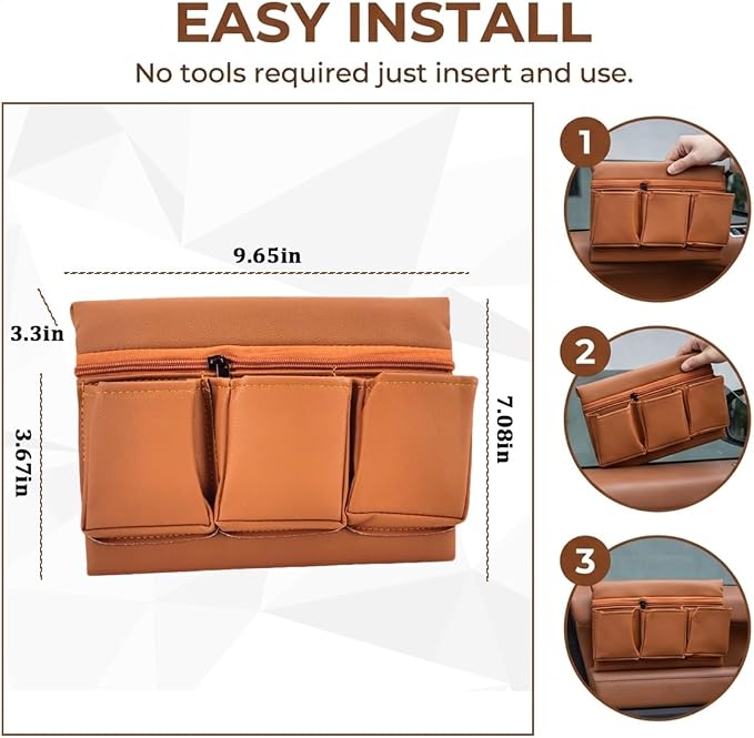 Car Window Armrest Storage Box, Soft Leather Vehicle Side Door Organizer Bag Elbow Rest Cushion with Multiple Pocket, Multifunctional Auto Window Armrest Storage Bag, Universal Fit (Brown)