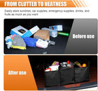 Car Trunk Organizer, Oxford Fabric Waterproof & Anti-Slip Vehicle Storage Box with Leak Proof & Insulated Cooler Bag, Large Capacity Foldable Auto Storage Box for Car, SUV, Truck (Black)