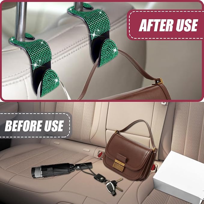 2 Pack Car Hooks, Bling Rhinestones Crystal Hooks, Auto Seat Back Organizers, Car Decorations Backseat Hanger, Car Seat Hooks Perfect for Holding Handbags, Clothes, Purses and Water Bottles