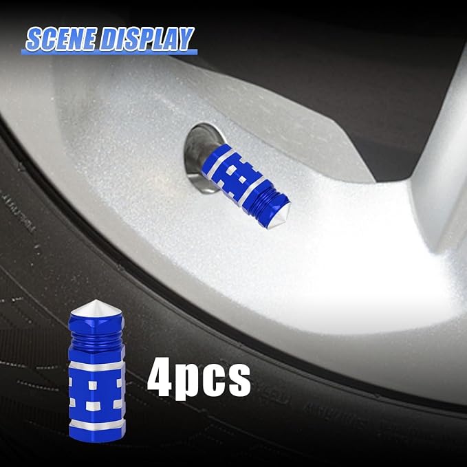 4PCS Tire Valve Stem Caps, Aluminum Tire Valve Cap, Dustproof Leak-Proof Wheel Valve Cover, Corrosion-Resistant Hexagon Stem Covers, Universal for Cars, SUVs, Trucks, Motorcycles, Bikes (Blue)