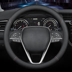 Nappa Premium Leather car Steering Wheel Cover, Non-Slip, Breathable, Universal 15 inches (red Blue line)