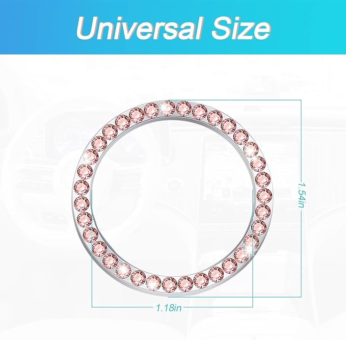 Bling Car Engine Start Ring Decals, 2PCS Crystal Rhinestone Vehicle Push Start Button Cover Sticker, Key Ignition Knob Ring, Sparkling Automotive Interior Accessories (Set Honey Peach)