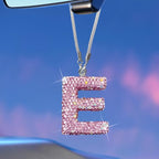 Bling Pink Car Accessories for Women Letter Charm, Rainbow Color Rear View Mirror Cute Crystal Pendant Car Decorations, Lucky Gifts Diamond Rhinestone Charm Letter E