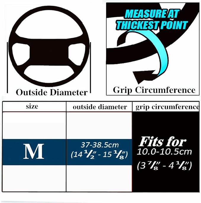 Top Genuine Leather Steering Wheel Cover with Anti-Slip Design, Soft Padding, Universal 15 Inch Auto Car Steering Wheel Stitch on Wrap