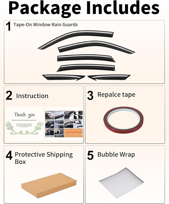 6-PCS Low Profile Window Rain Guards Fit for Honda Civic Sedan 2022-2026 Rain Guard Window Deflectors Extra-Thick Side Window Visors Vent Shades Tape-on Vent Visors Car Accessories