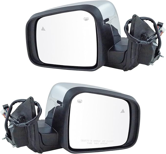 2 Piece Driver and Passenger Side Mirror Assembly Set Electric Adjustment Heated Memory Chrome Compatible with 2011-2022 Dodge Durango with Turn Signal & Blind Spot Indicator CH1320420 CH1321420