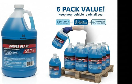(6 Gallons) - Power Blast Windshield Washer Fluid, +32°F Protection, Blue, 1 Gallon Jug, Ready to Use (6 GALLONS, Blue Power Blast +32°F)