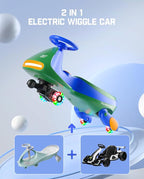N7 Pro Electric Wiggle Car with Pedal, Rechargeable Battery, CyberWiggle, 2 in 1 Swing Car, 2 Speeds Max 4 Mph, Anti-Rollover, Flashing Wheels, Bluetooth, Ages 3+, 150 Lbs, Green