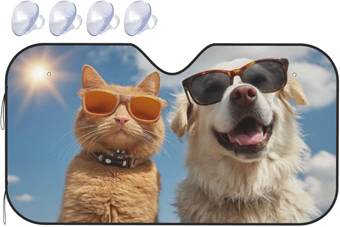 Windshield Sun Shade Dog Cat Funny Car Front Window Sunshade Cover for Truck SUV Blocks UV Rays Automotive Visor Interior Protector 55 x 30 inch