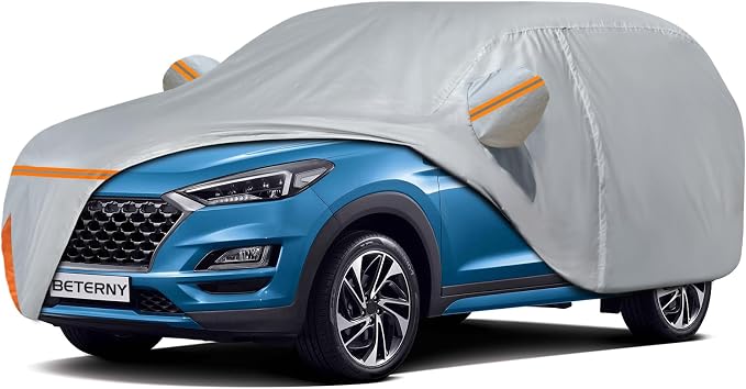 Car Cover for 2020-2026 Hyundai Tucson LWB, Waterproof Custom-fit All Weather Sun Rain UV Snow Dust Protection Windproof Outdoor Tucson Full Car Cover with Door Zipper & Cotton Lining-Gray