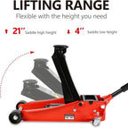 4 Ton Low Profile Floor Jack, Heavy Duty Floor Jack with Dual Pistons Quick Lift Pump, Steel Car Jacks Adjustable Height 4"-21", Hydraulic Trolley Floor Jacks 4 Ton/8000 LBS Capacity, Red